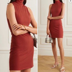 Reformation ribbed turtleneck sleeveless dress - rust/red